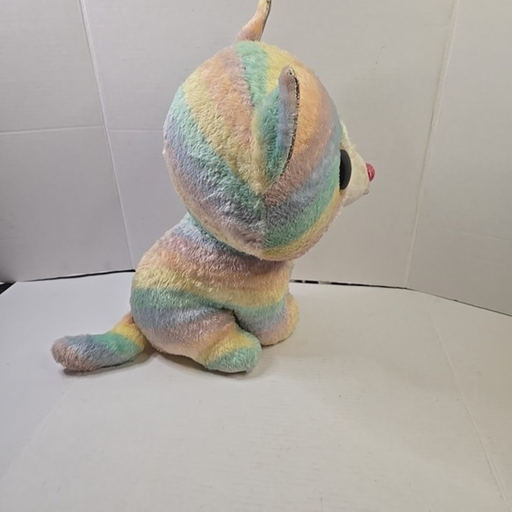 Ty Beanie Boos Heather Large Rainbow Cat Plush 17"2018 Blue Gold Glitter Eyes - Picture 10 of 16